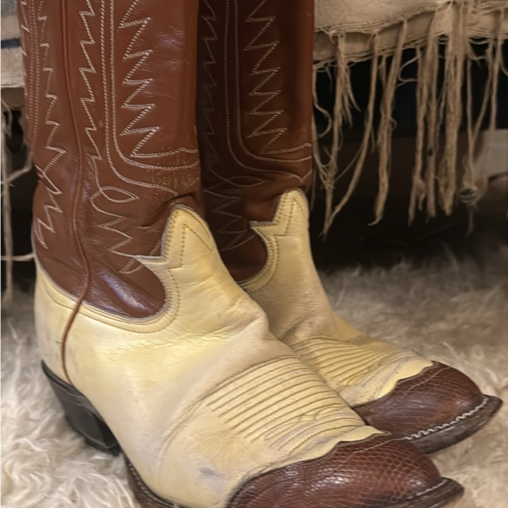 Men'sTwo-Tone Brown and Cream Western Cowboy Boots